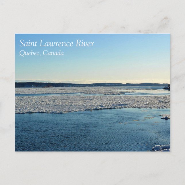 Postal Río San Lorenzo en invierno, Quebec, Canadá (Anverso)