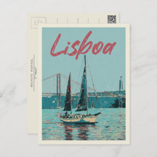 Postal Río Tajo de Lisboa y puente Portugal