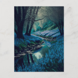 Postal Río Woodland pacífico con Bluebells salvajes