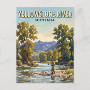 Postal Río Yellowstone pesca con mosca con álamos