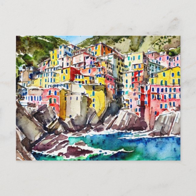 Postal Riomaggiore, Italia, acuarela (Anverso)