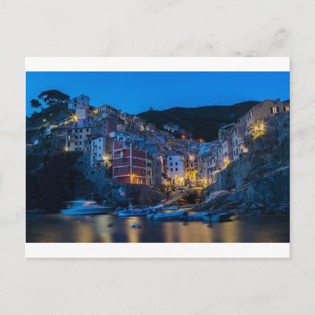 Postal Riomaggiore por la noche Cinque Terre Liguria Ital (Anverso)