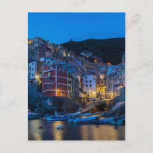 Postal Riomaggiore por la noche Cinque Terre Liguria Ital