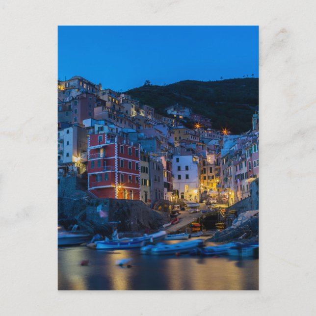 Postal Riomaggiore por la noche Cinque Terre Liguria Ital (Anverso)