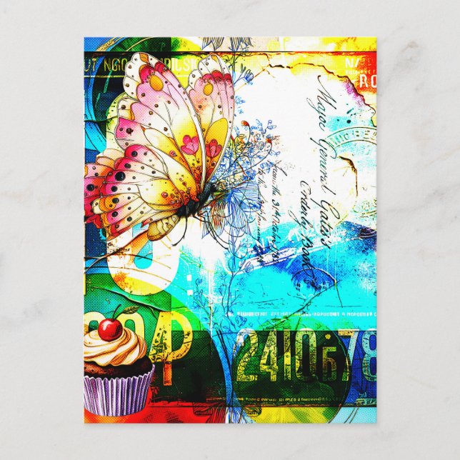 Postal Riot de Color Collage Retro Mariposa (Anverso)
