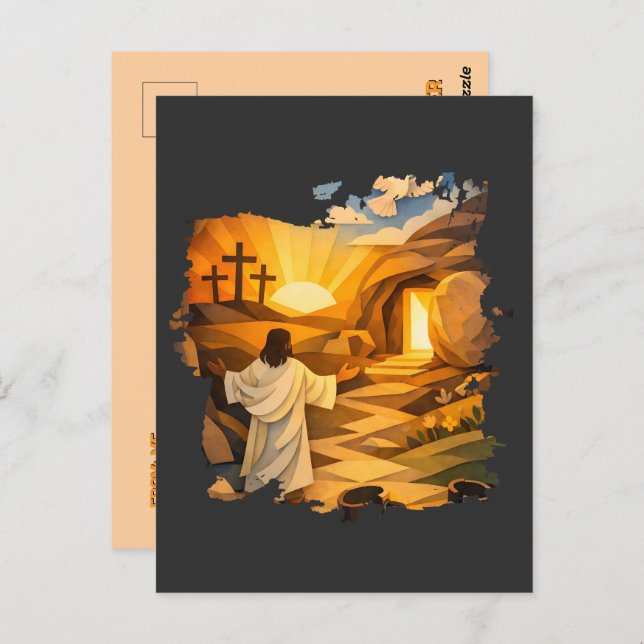 Postal Risen Jesus Empty Tomb 3D Papercut Easter Postcard (Anverso / Reverso)