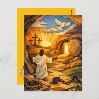 Postal Risen Jesus Empty Tomb 3D Papercut Easter Postcard
