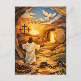 Postal Risen Jesus Empty Tomb 3D Papercut Easter Postcard