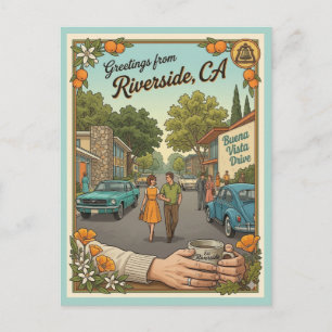 Postal Riverside CA Buena Vista Drive estilo años 60