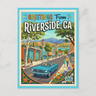 Postal Riverside California Saludos Estilo Retro