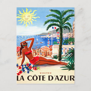 Postal Riviera francesa, chica en bikini en la playa, Fra