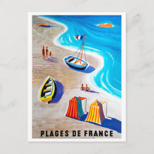 Postal Riviera francesa, gente en la playa, barcos de pes