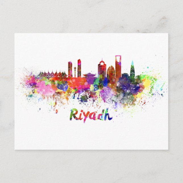 Postal Riyadh skyline in watercolor (Anverso)