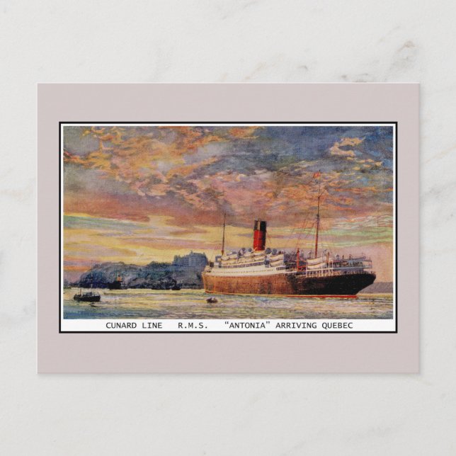 Postal RMS Antonia de Cunard en Quebec (Anverso)