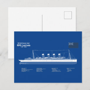 Postal RMS Lusitania - Planes de trazado del buque ABD