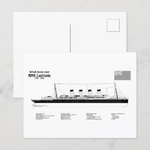 Postal RMS Lusitania - Planes de trazado del buque BD