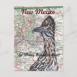 Postal Roadrunner en Map New Mexico Postcard - Divertido!