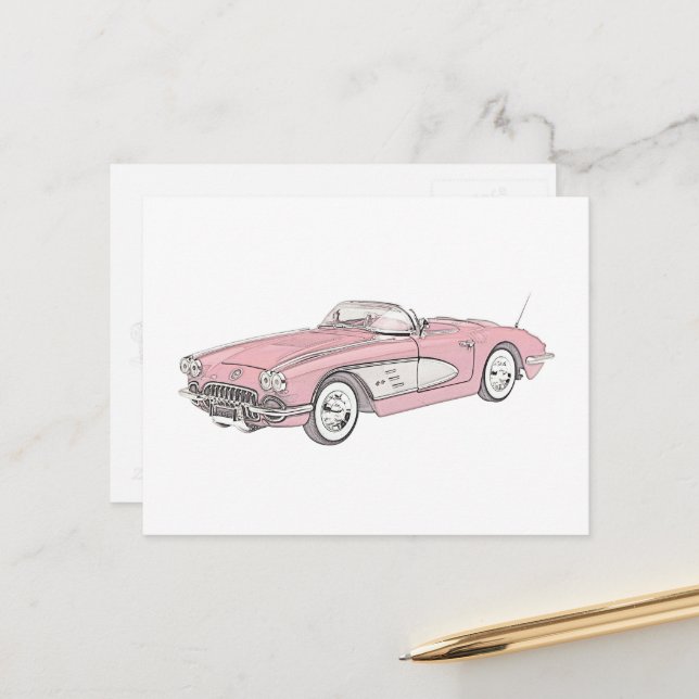 Postal Roadster rojo y blanco Corvette de 1958 (Anverso/Reverso In Situ)