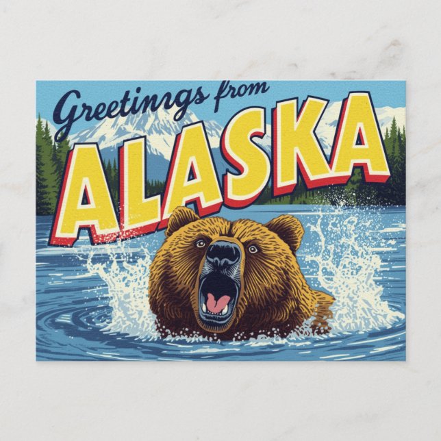 Postal Roaring Alaska Grizzly Bear Art (Anverso)