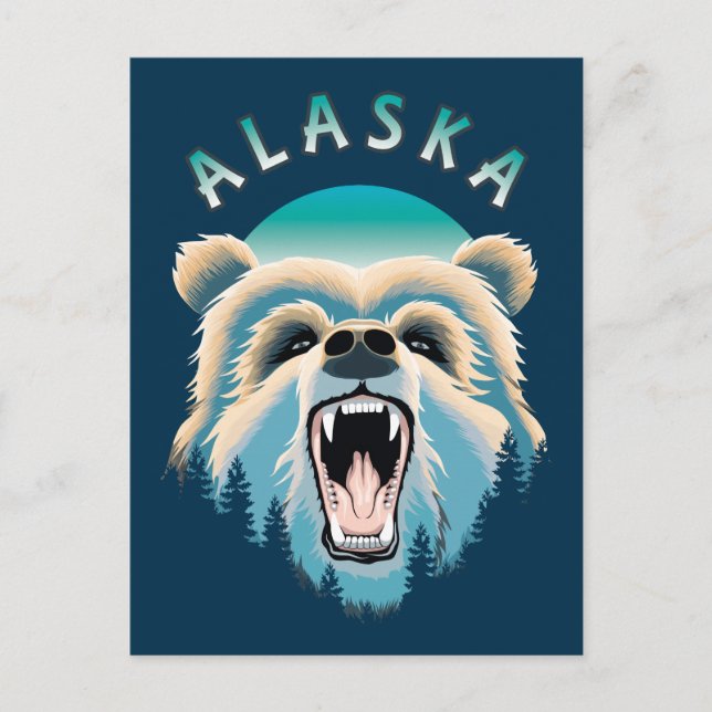 Postal Roaring Grizzly Bear Face - Alaska Wildlife (Anverso)