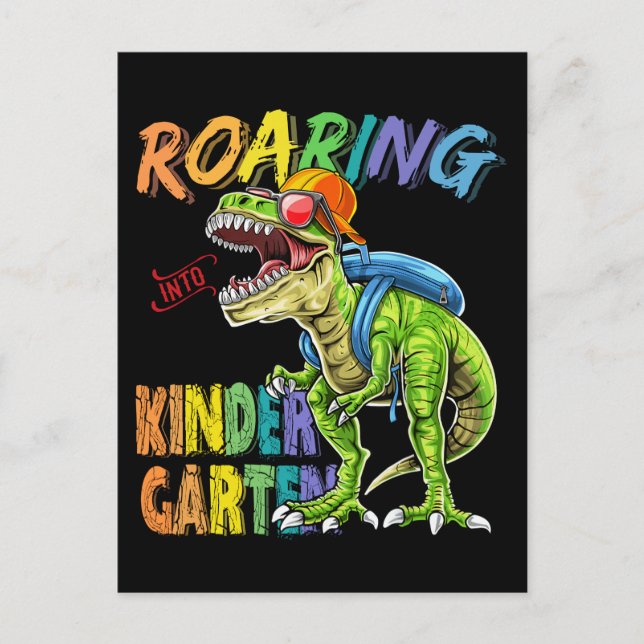 Postal Roaring Kindergarten Dinosaur T-Rex de vuelta a la (Anverso)