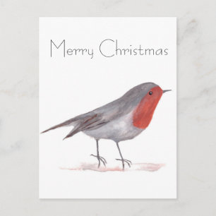 Postal Robin bird acuarela de bosque Art Festive Winter