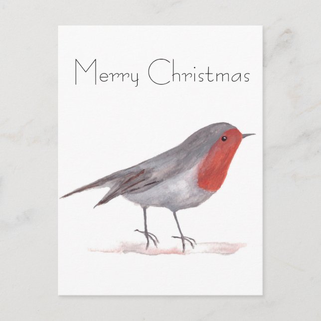 Postal Robin bird acuarela de bosque Art Festive Winter (Anverso)