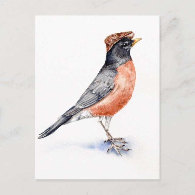 Postal Robin Bird en Gorra (Anverso)