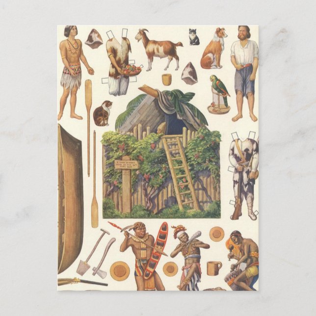 Postal Robinson Crusoe, Juguetes de papel victoriano vint (Anverso)