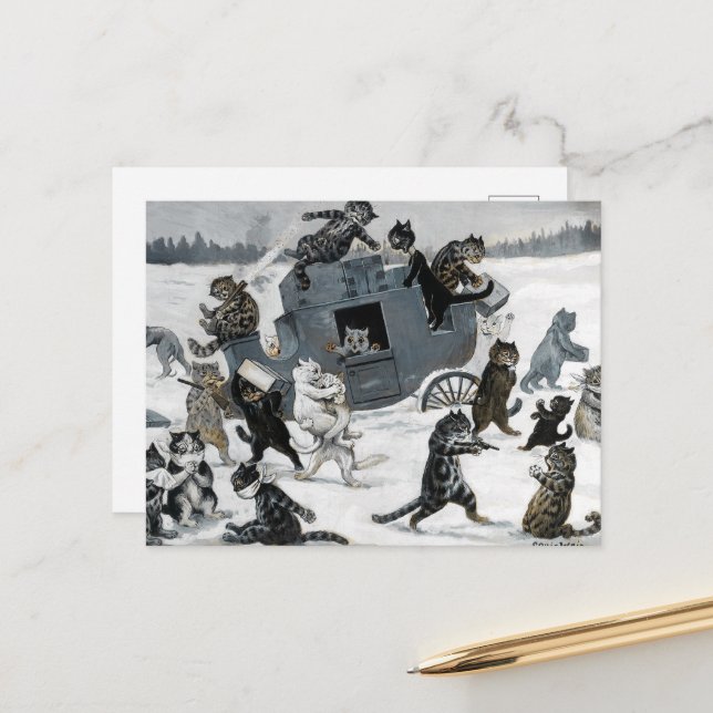 Postal Robo a la autopista por Louis William Wain (Anverso/Reverso In Situ)