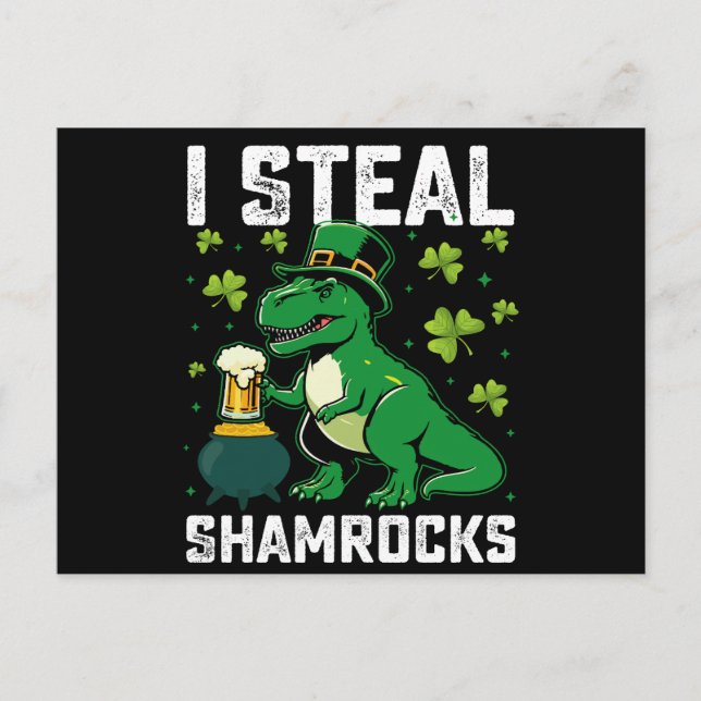Postal Robo Shamrock T Rex Dinosaur St Patrick's Day (Anverso)