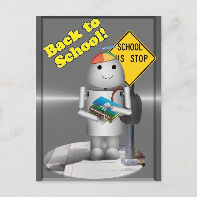 Postal Robo-x9 en la parada de autobús escolar (Anverso)