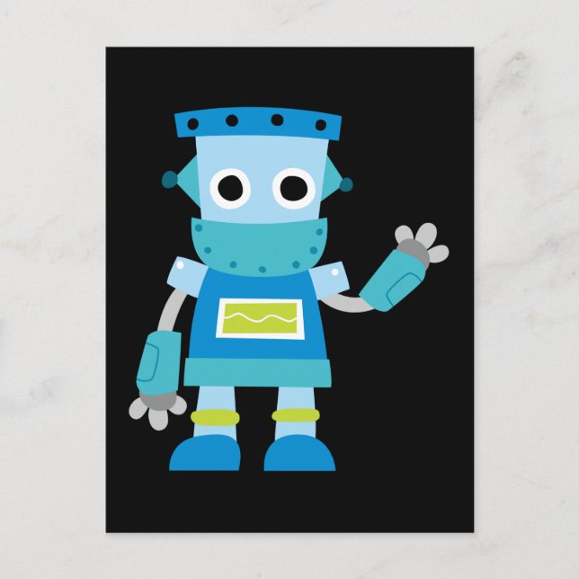 Postal Robot azul para niños coloridos (Anverso)