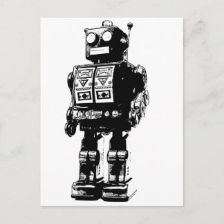 Postal Robot blanco y negro del vintage