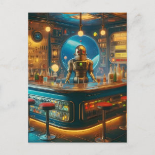Postal Robot Cantinero en Bar de Buceo de la Era Espacial
