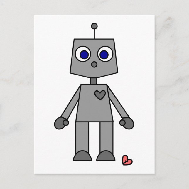 Postal Robot Cute Con Un Corazón Roto (Anverso)