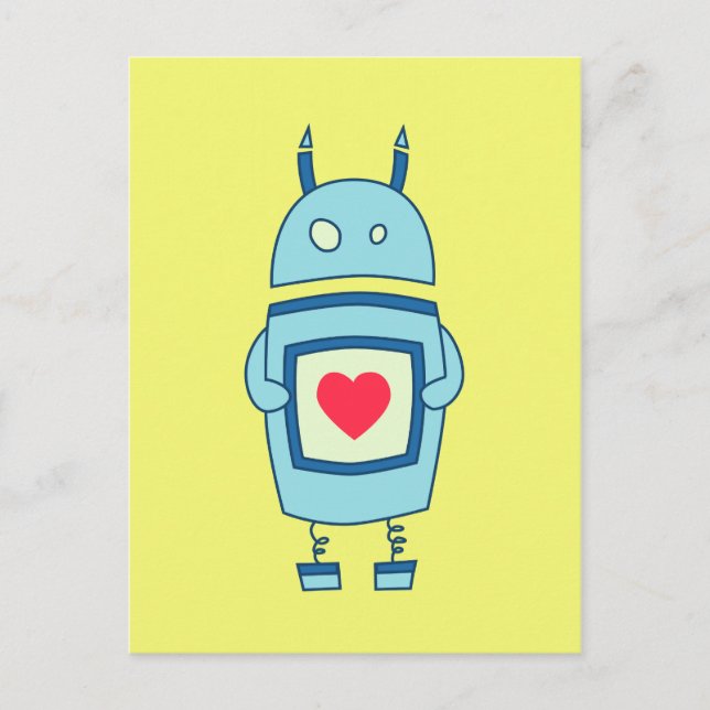Postal Robot Cute Y Emocionante Con Corazón (Anverso)