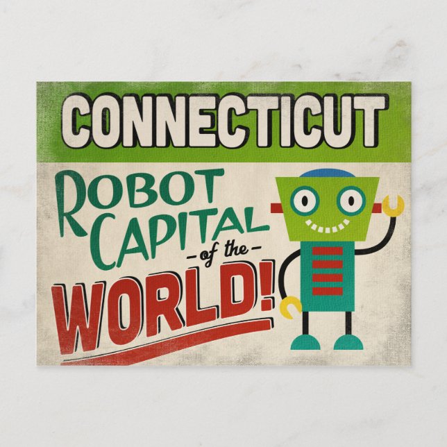 Postal Robot de Connecticut - Vintage divertida (Anverso)