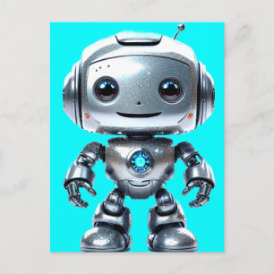 Postal Robot de juguete plateado sonriente lindo