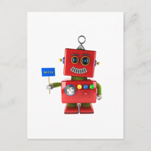 Postal Robot de juguete rojo con señal de saludo