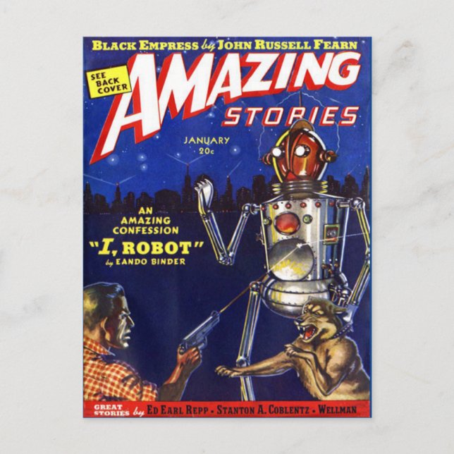 Postal Robot de la portada del libro de ciencia ficción (Anverso)