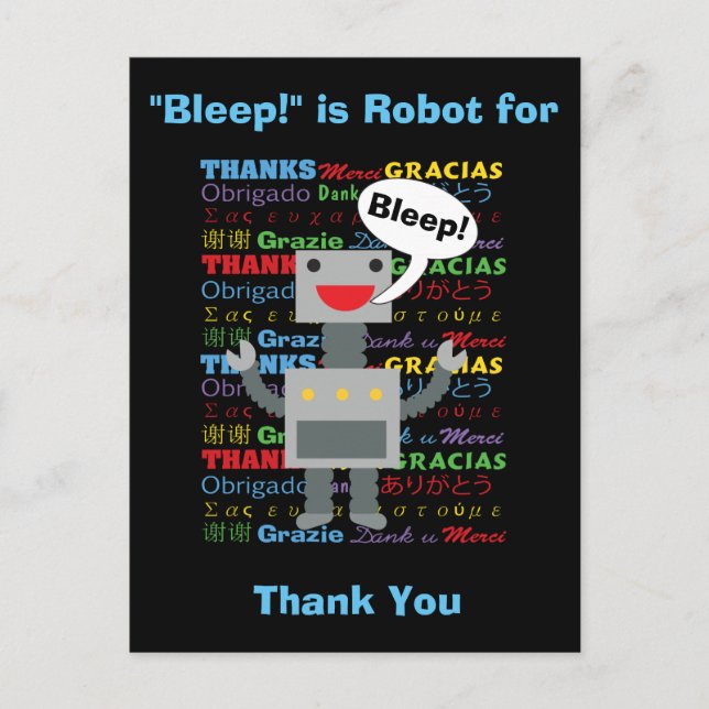 Postal Robot Divertido Personalizable Gracias (Anverso)