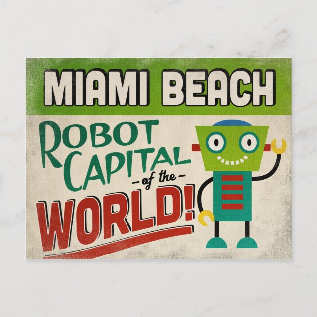 Postal Robot Miami Beach Florida - Gracioso Vintage (Anverso)
