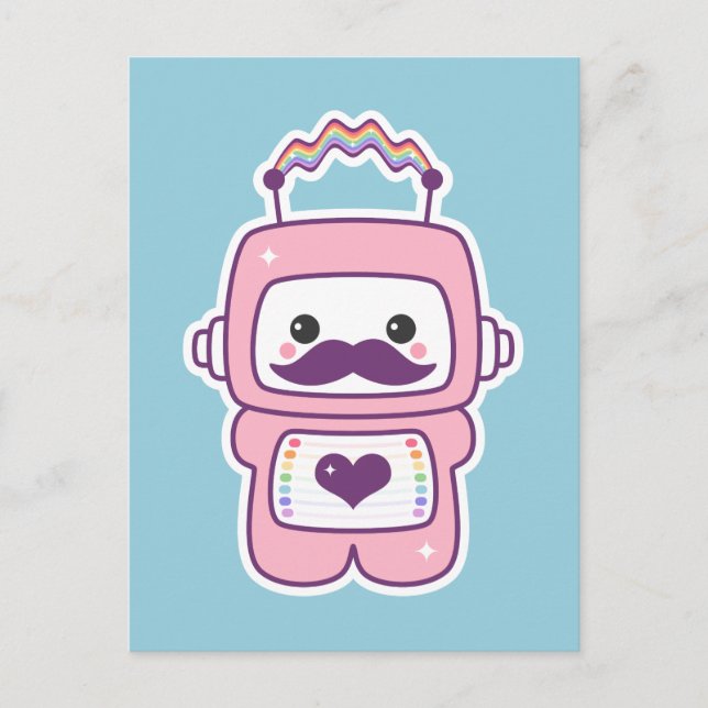 Postal Robot rosado lindo en disfraz (Anverso)