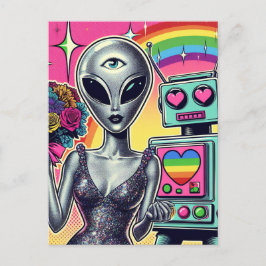 Postal Robot y Alien enamorados