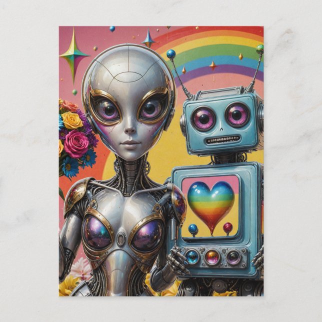 Postal Robots en el amor LGBTQ (Anverso)