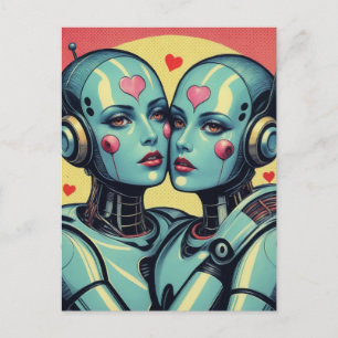 Postal Robots femeninos en el arte pop enamorado