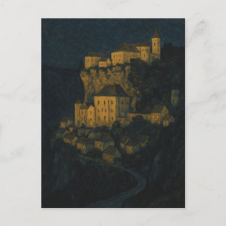 Postal Rocamadour au crépuscule – Illustration vintage 