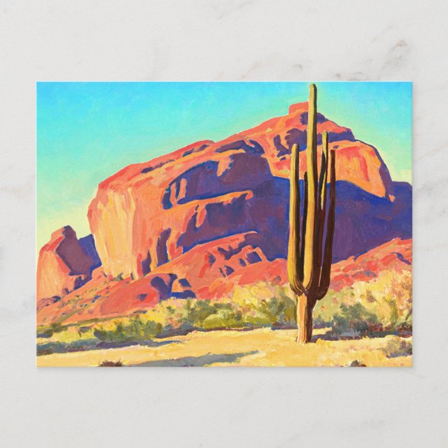 Postal Rocas rojas y cactus, 1945 por Maynard Dixon (Anverso)