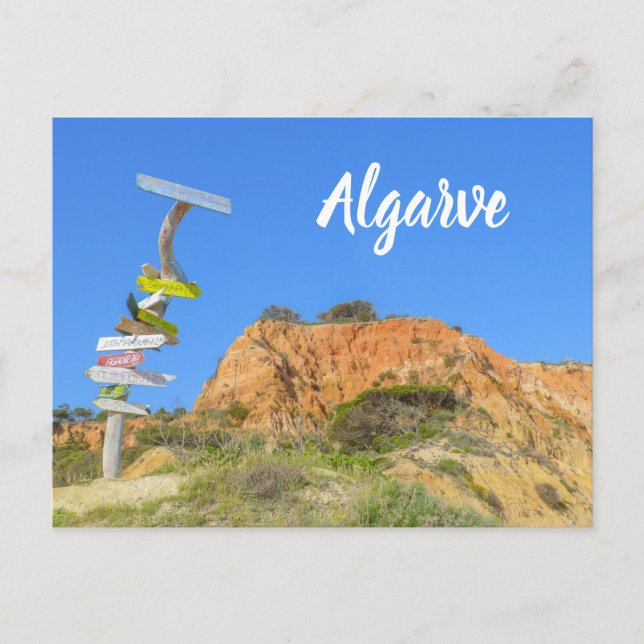 Postal Rocas y carteles de Algarve Portugal (Anverso)